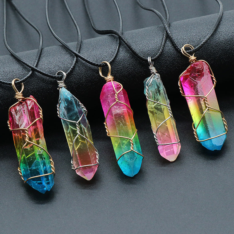 Collar con colgante de árbol de la vida, piedra de cristal, muy popular