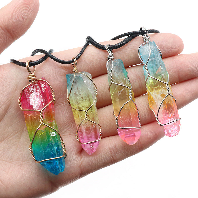 Collar con colgante de árbol de la vida, piedra de cristal, muy popular