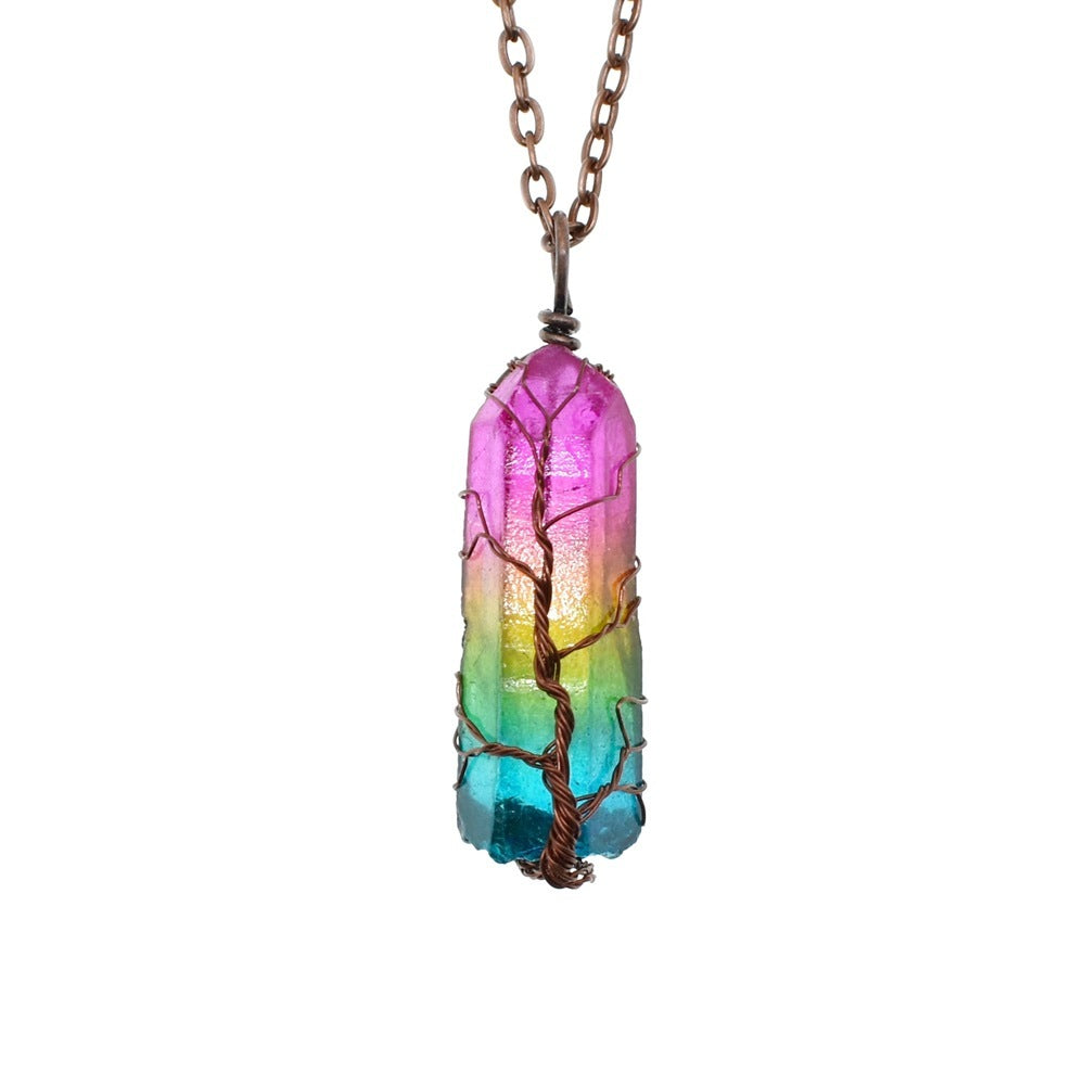 Collar con colgante de árbol de la vida, piedra de cristal, muy popular