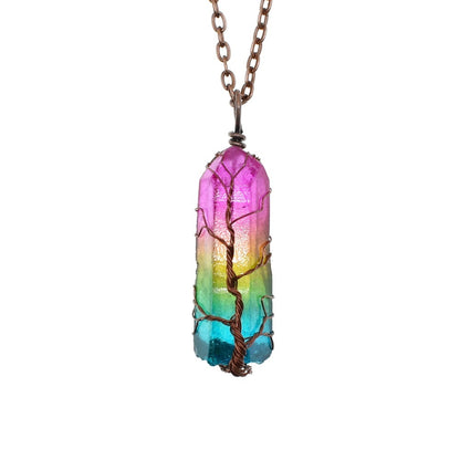 Collar con colgante de árbol de la vida, piedra de cristal, muy popular