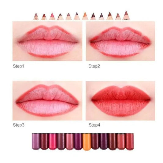 Juego de 12 lápices labiales para mujer, resistentes al agua, de larga duración, mate, delineadores de labios