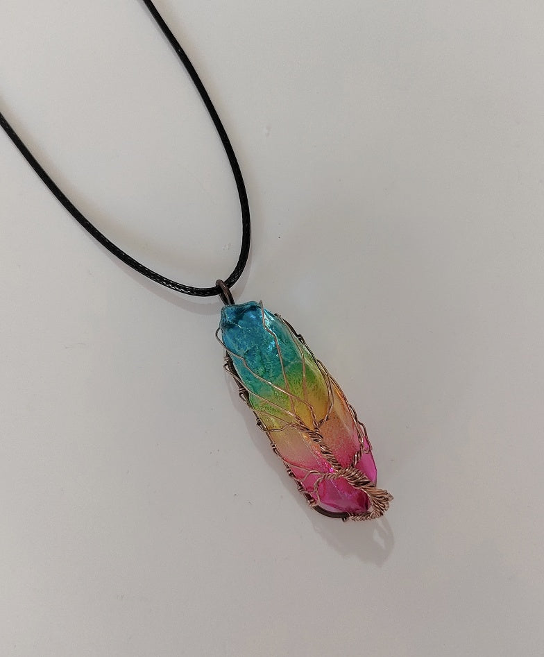 Collar con colgante de árbol de la vida, piedra de cristal, muy popular