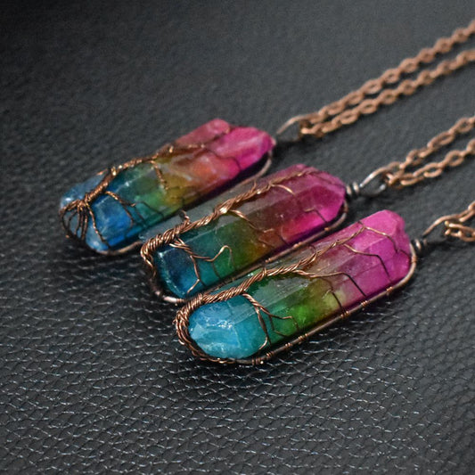 Collar con colgante de árbol de la vida, piedra de cristal, muy popular
