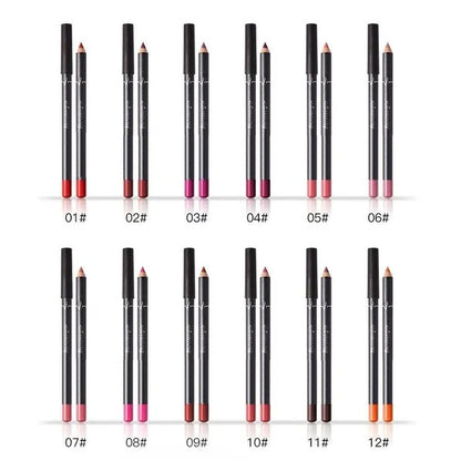 Juego de 12 lápices labiales para mujer, resistentes al agua, de larga duración, mate, delineadores de labios