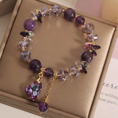 Pulsera de cristal de corazón morado, elegante joyería de amatista natural.