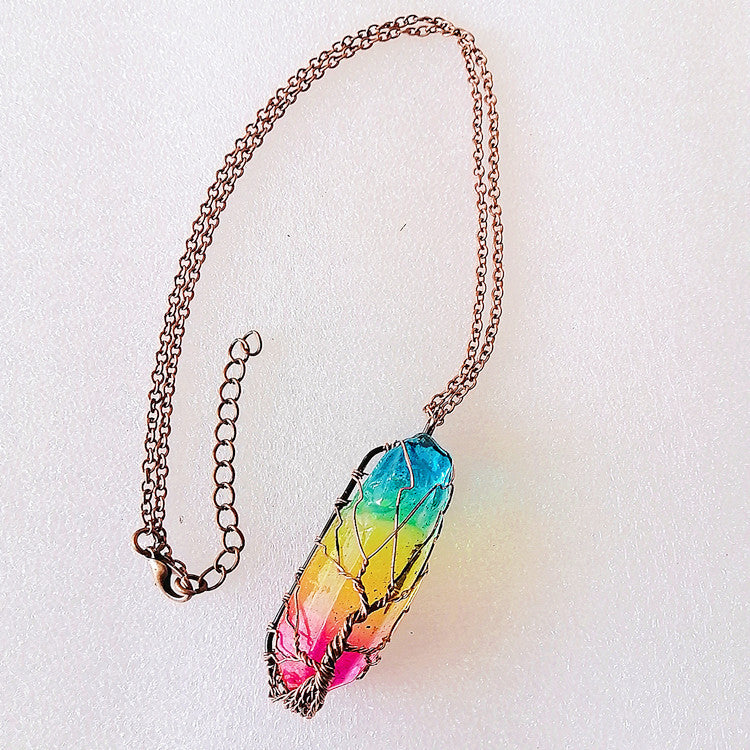 Collar con colgante de árbol de la vida, piedra de cristal, muy popular