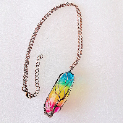 Collar con colgante de árbol de la vida, piedra de cristal, muy popular